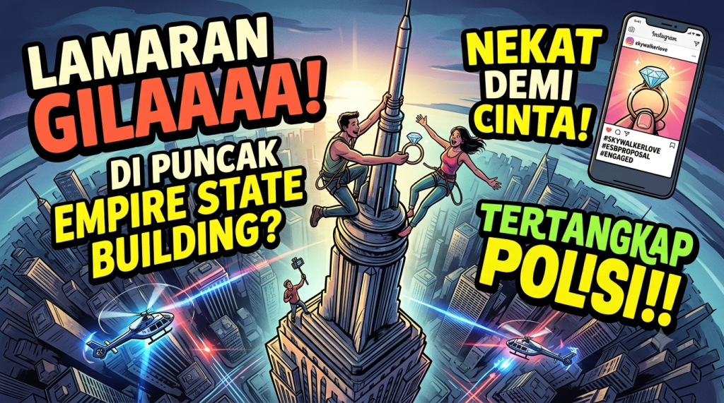 Bikin Jantungan! Pasangan ‘Skywalkers’ Nekat Panjat Puncak Empire State Building Buat&nbsp;Lamaran