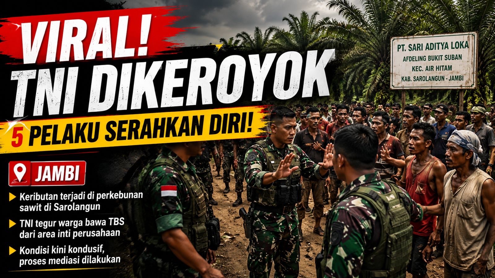 VIRAL! ANGGOTA TNI DIKERoyok WARGA SAD DI JAMBI, 5 ORANG AKHIRNYA SERAHKAN DIRI