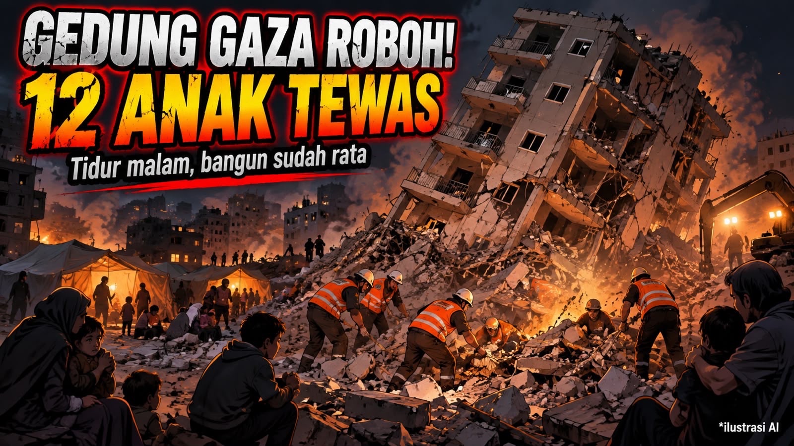 Gedung Rusak di Gaza Ambruk Dini Hari, 21 Jiwa Melayang Termasuk 12 Anak-Anak