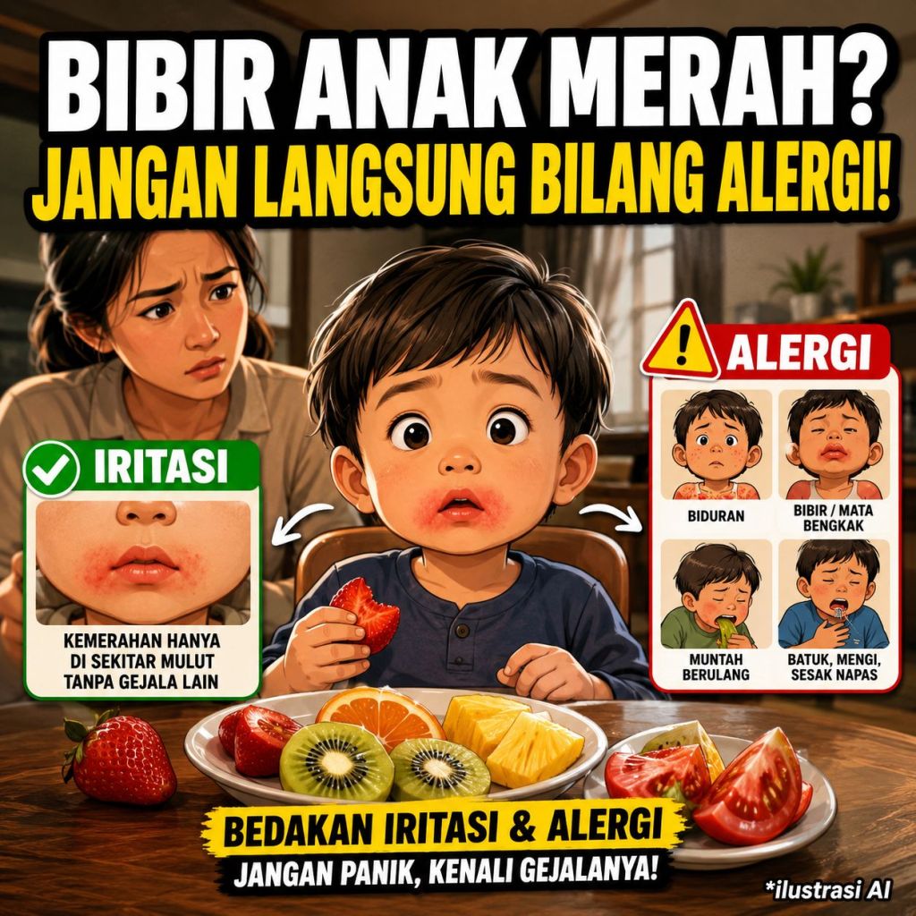 BIBIR ANAK MERAH HABIS MAKAN BUAH? 😱 JANGAN LANGSUNG BILANG&nbsp;ALERGI!