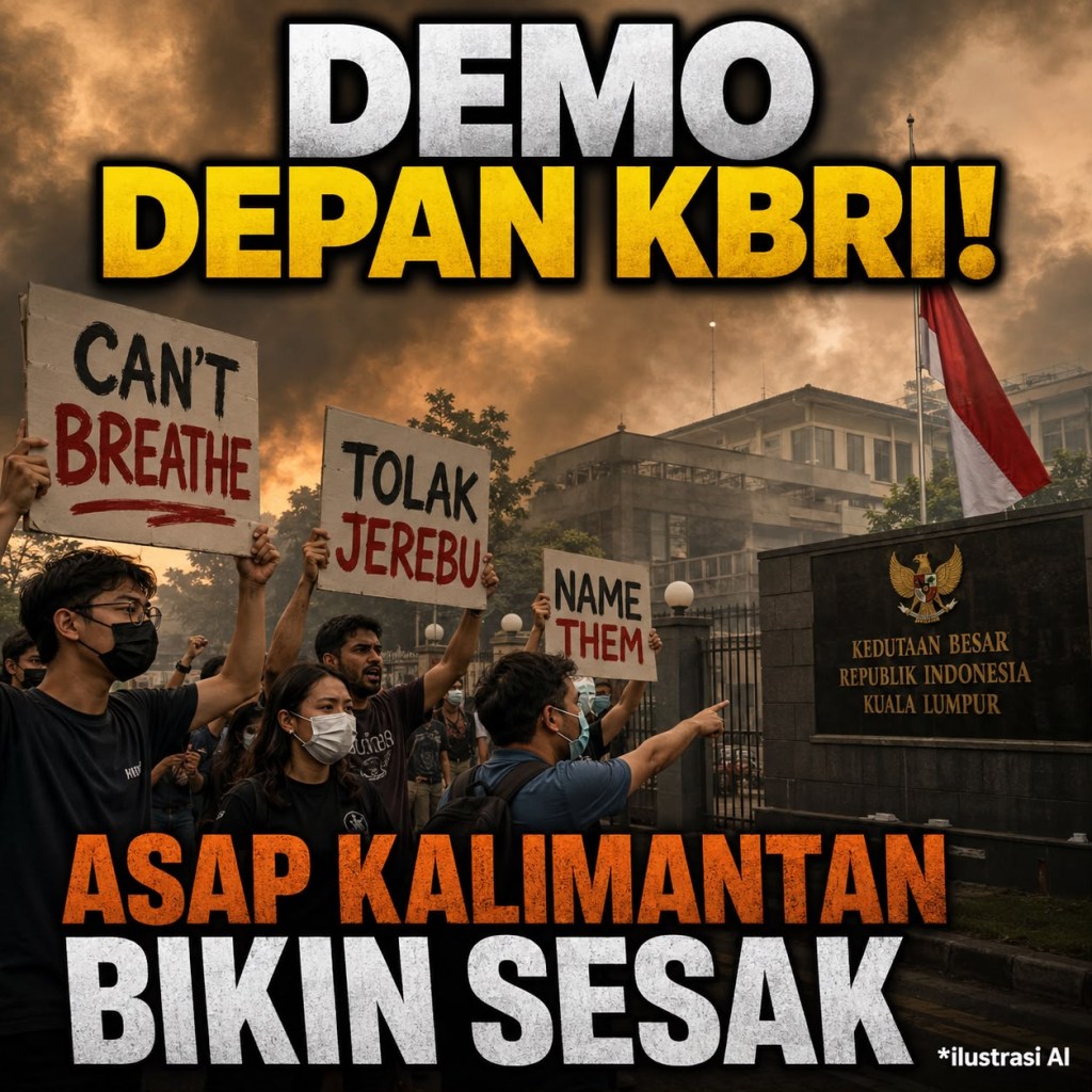 Geger! Warga Malaysia Demo Depan KBRI, Teriak “Can’t Breathe” Gegara Kabut Asap Kalimantan Warga Malaysia pada Jumat (4/9) geruduk depan KBRI Kuala Lumpur. Bukan ribut biasa, mereka protes kabut asap karhutla dari Kalimantan dan Sumatra yang bikin udara di negeri jiran masuk kategori “sangat tidak&nbsp;sehat”.
